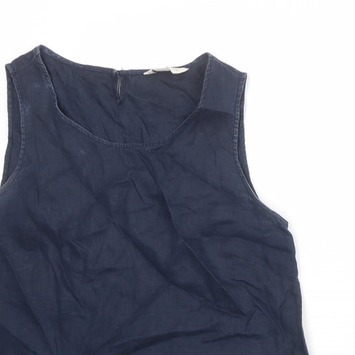 Monsoon Womens Blue Linen Basic Tank Size 12 Boat Neck - Crochet Detail
