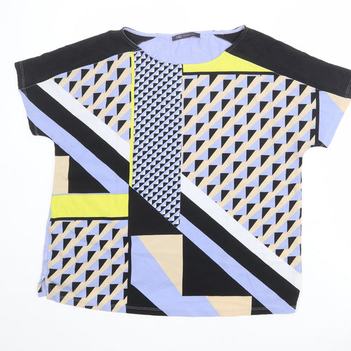 Marks and Spencer Womens Multicoloured Geometric Polyester Basic T-Shirt Size 14 Boat Neck
