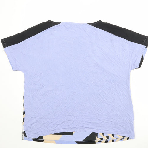 Marks and Spencer Womens Multicoloured Geometric Polyester Basic T-Shirt Size 14 Boat Neck