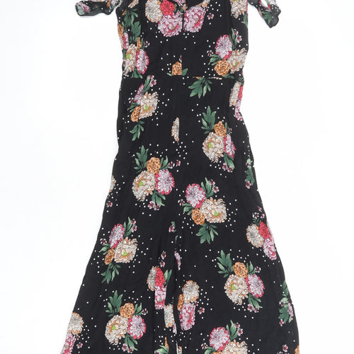 Topshop Womens Black Floral Polyester Jumpsuit One-Piece Size 6 Zip