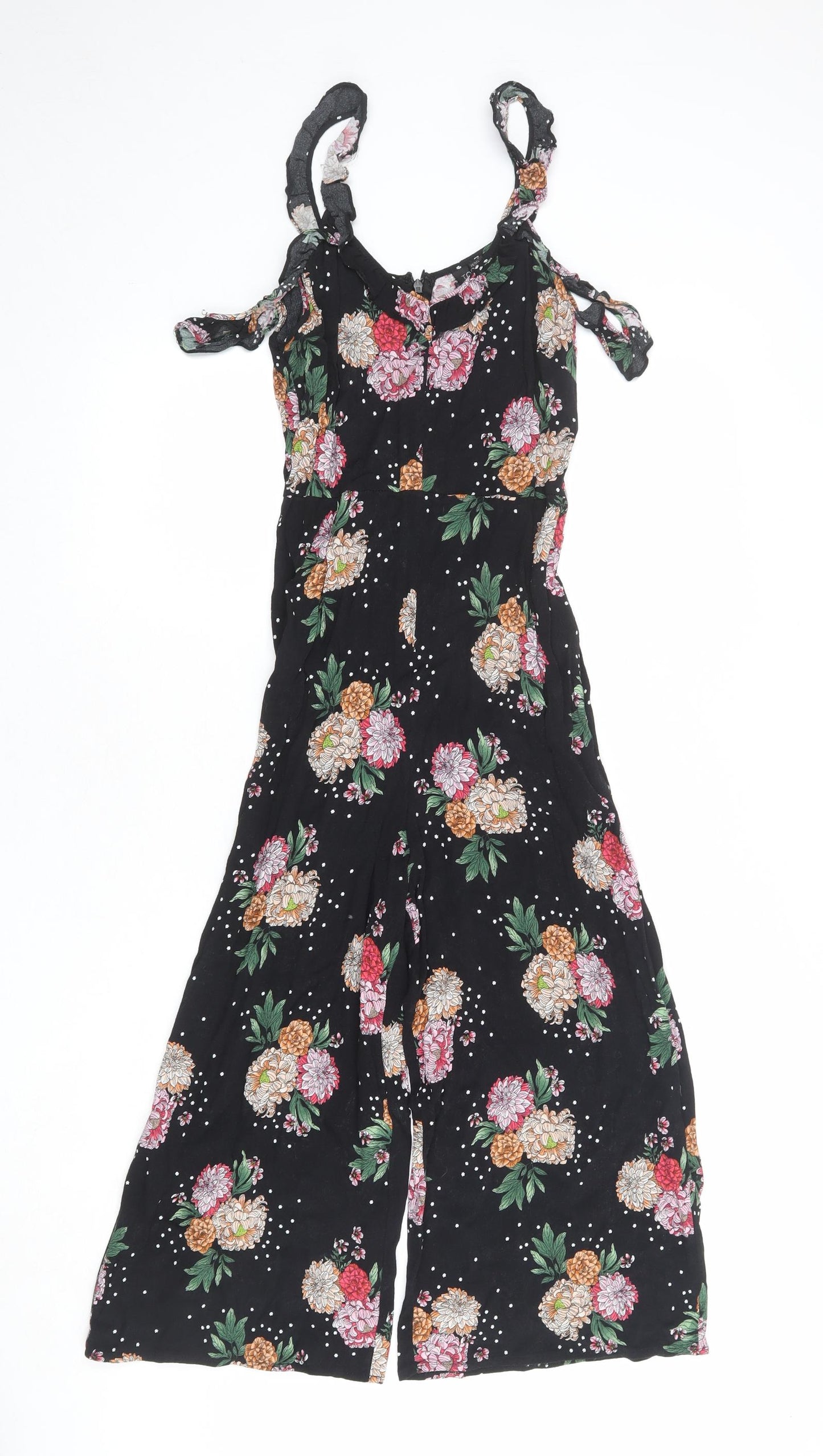 Topshop Womens Black Floral Polyester Jumpsuit One-Piece Size 6 Zip