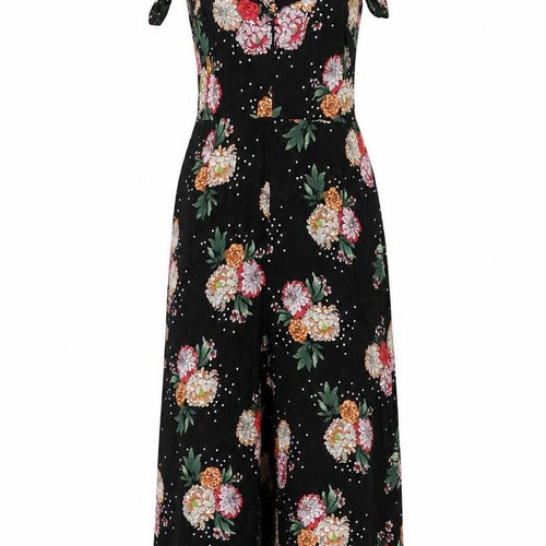 Topshop Womens Black Floral Polyester Jumpsuit One-Piece Size 6 Zip