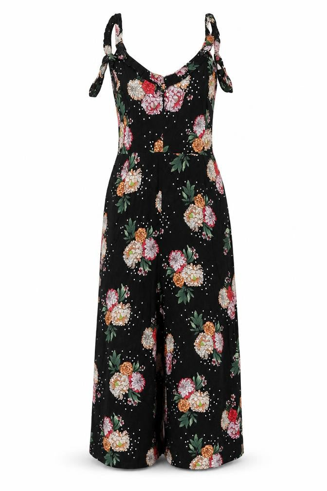 Topshop Womens Black Floral Polyester Jumpsuit One-Piece Size 6 Zip