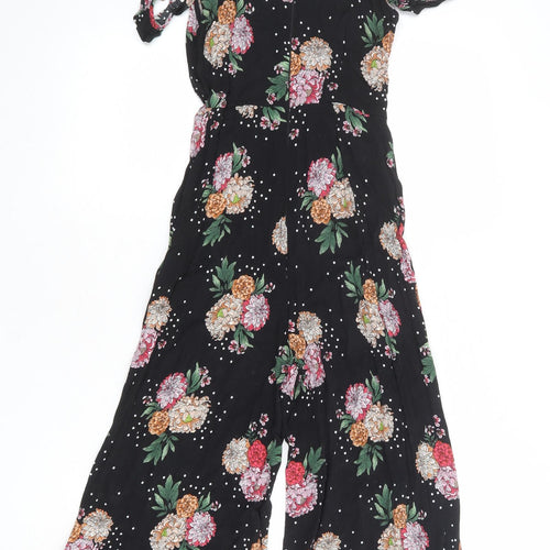 Topshop Womens Black Floral Polyester Jumpsuit One-Piece Size 6 Zip
