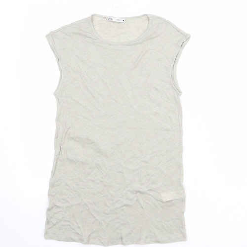 Zara Womens Grey Lyocell Basic T-Shirt Size M Round Neck