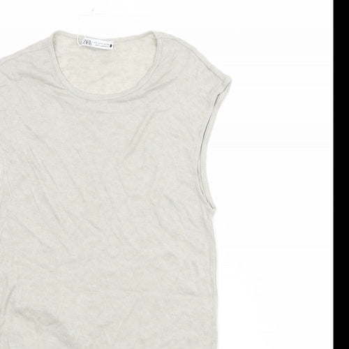Zara Womens Grey Lyocell Basic T-Shirt Size M Round Neck