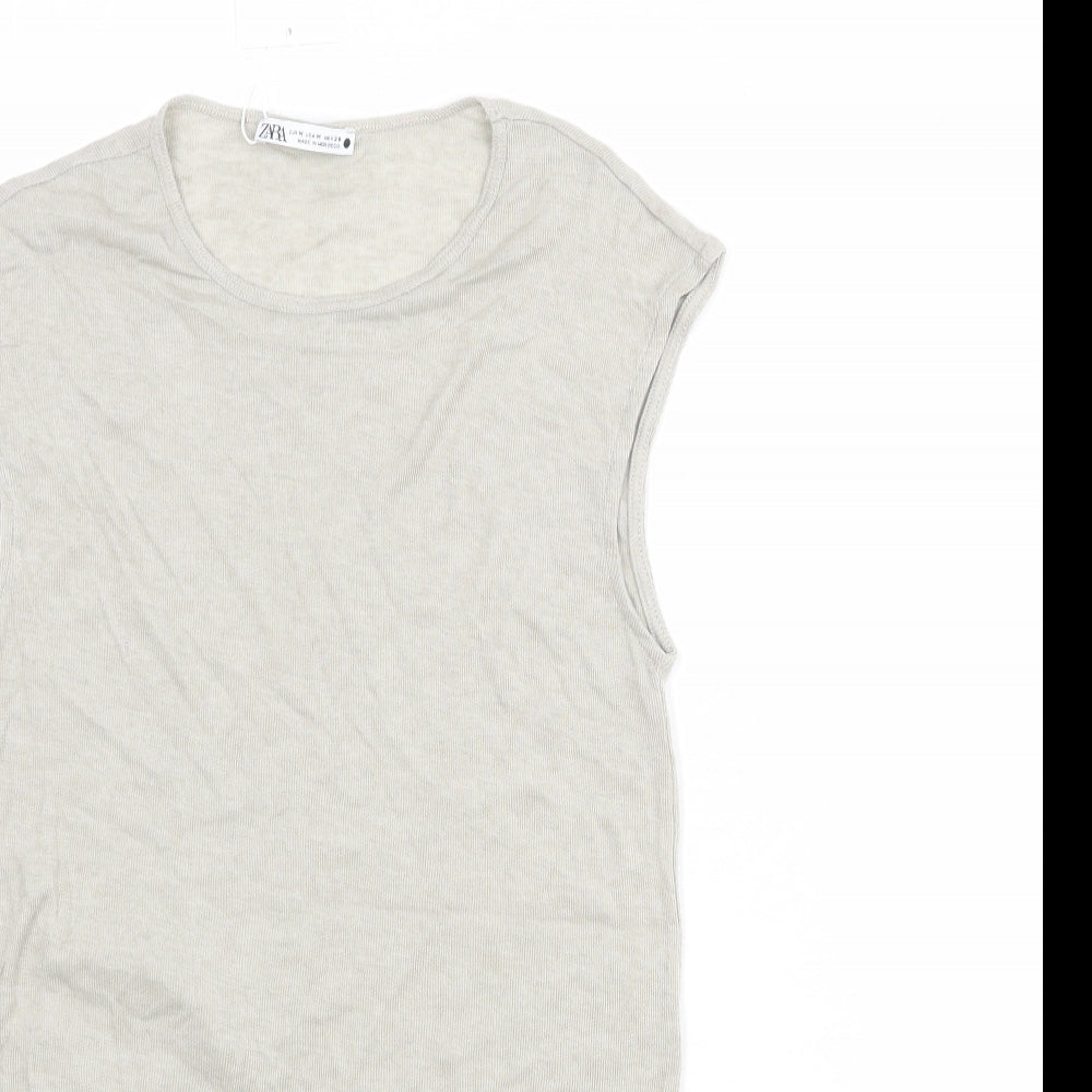 Zara Womens Grey Lyocell Basic T-Shirt Size M Round Neck