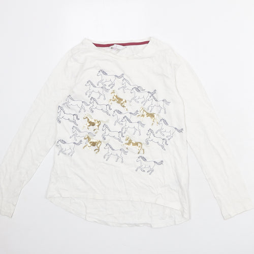 Jasper Conran Girls White Geometric 100% Cotton Basic T-Shirt Size 11-12 Years Round Neck Pullover - Horses Print