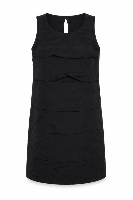 Front view of Mango women’s black polyester shift, size M, round neck button