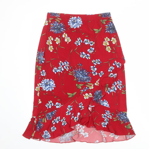 Kim & Co Womens Red Floral Polyester Trumpet Skirt Size S