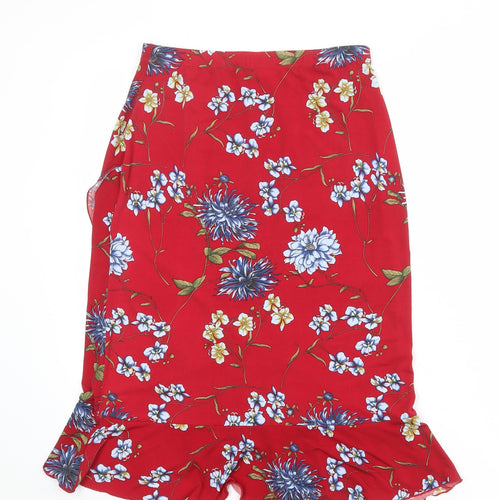 Kim & Co Womens Red Floral Polyester Trumpet Skirt Size S
