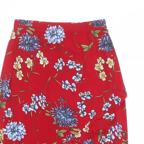 Kim & Co Womens Red Floral Polyester Trumpet Skirt Size S