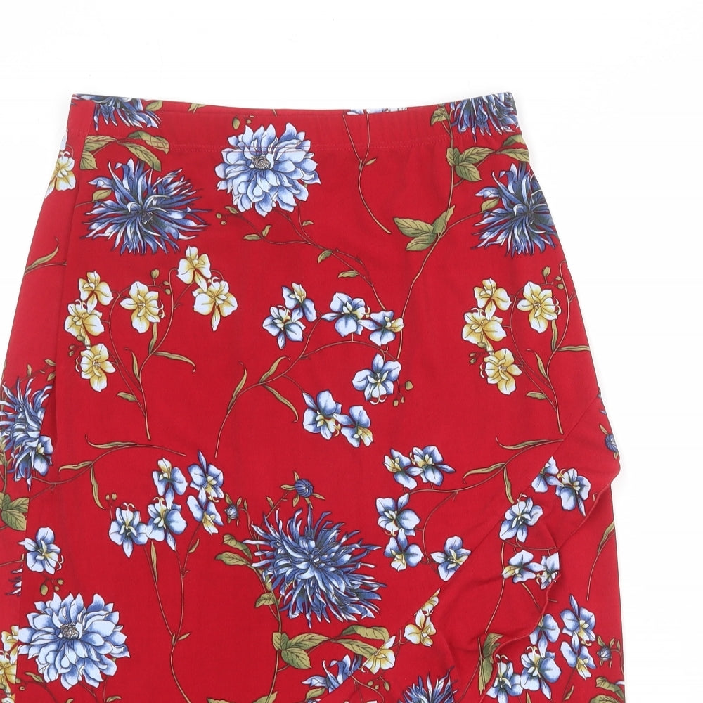 Kim & Co Womens Red Floral Polyester Trumpet Skirt Size S