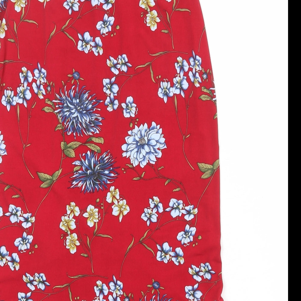 Kim & Co Womens Red Floral Polyester Trumpet Skirt Size S