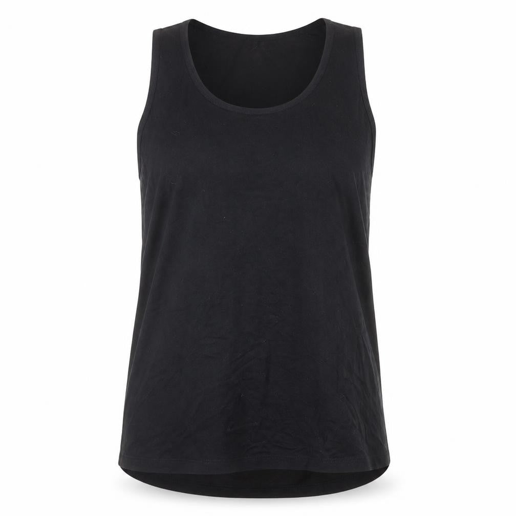 Front view of Zara women’s black cotton basic tank, size M, scoop neck