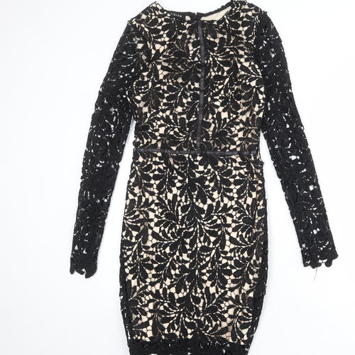 Parisian Womens Black Geometric Polyester A-Line Size 8 Round Neck Zip