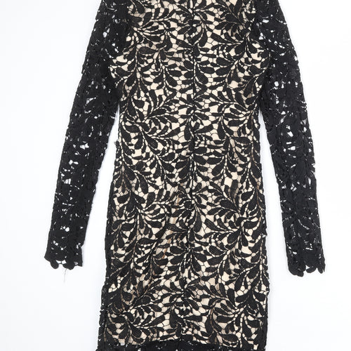 Parisian Womens Black Geometric Polyester A-Line Size 8 Round Neck Zip
