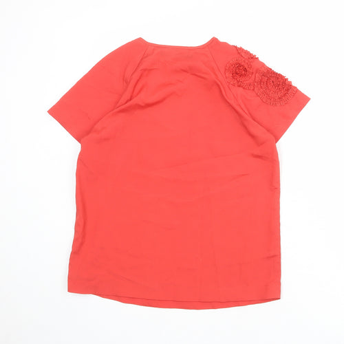 Zara Womens Red Polyester Basic Blouse Size M Round Neck - Shoulder Detail