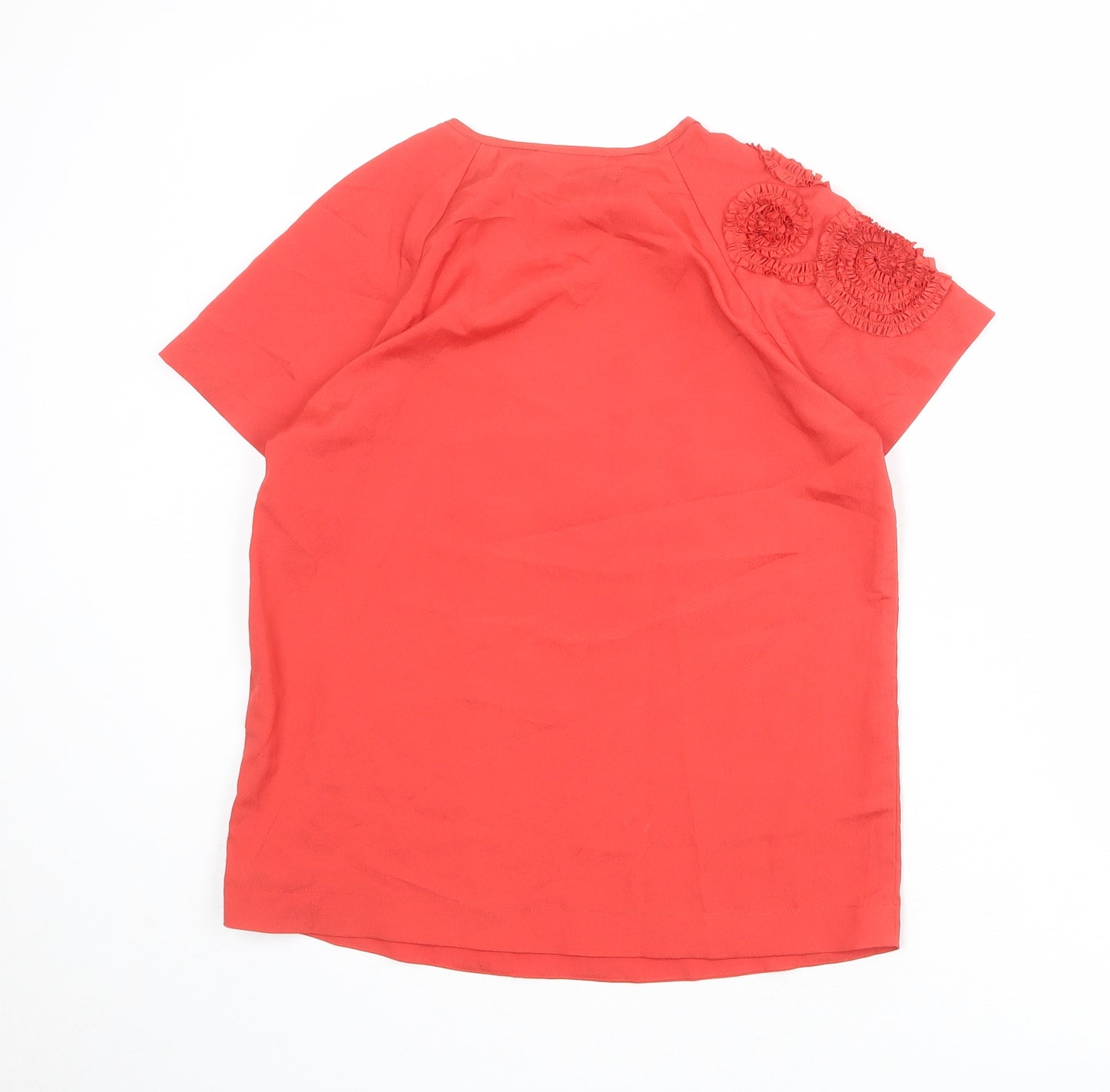 Zara Womens Red Polyester Basic Blouse Size M Round Neck - Shoulder Detail