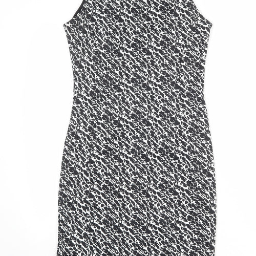 H&M Womens Black Geometric Polyester Shift Size S Round Neck Zip