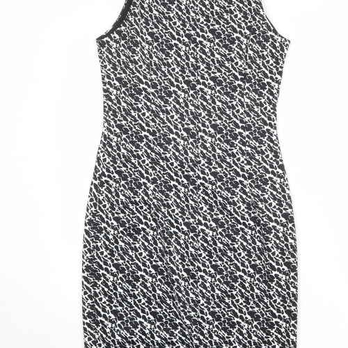 H&M Womens Black Geometric Polyester Shift Size S Round Neck Zip