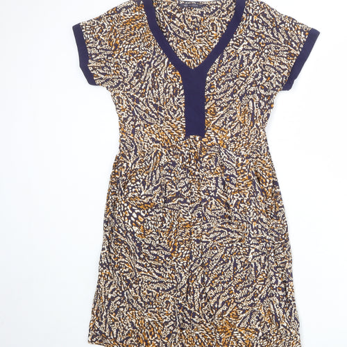 Marks and Spencer Womens Multicoloured Animal Print Viscose A-Line Size 10 V-Neck Zip - Tiger pattern