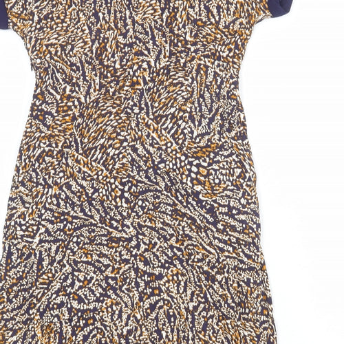 Marks and Spencer Womens Multicoloured Animal Print Viscose A-Line Size 10 V-Neck Zip - Tiger pattern