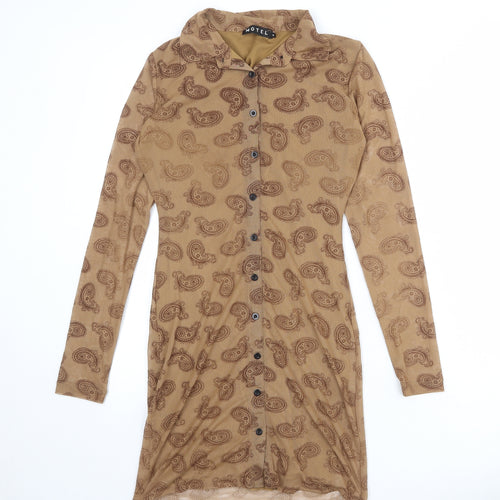 Motel Womens Brown Paisley Polyester Shirt Dress Size M Collared Button