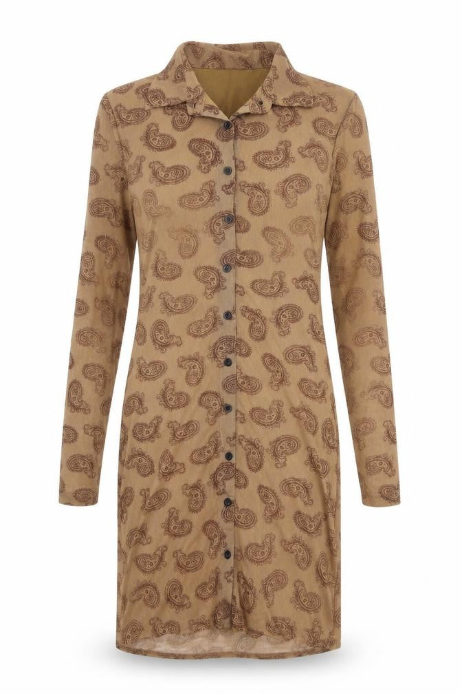 Motel Womens Brown Paisley Polyester Shirt Dress Size M Collared Button