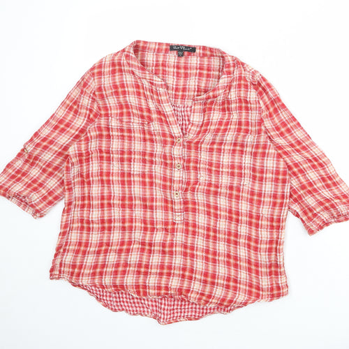 Velvet Heart Womens Red Plaid Cotton Basic Blouse Size L V-Neck