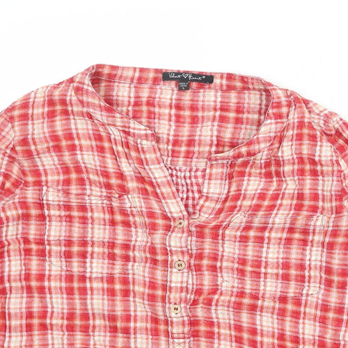 Velvet Heart Womens Red Plaid Cotton Basic Blouse Size L V-Neck