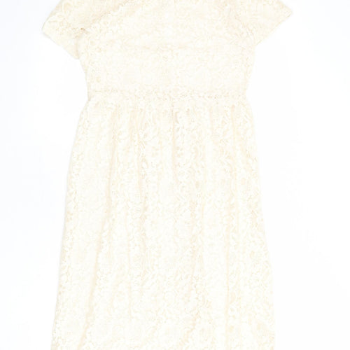 Miss Selfridge Womens Ivory Geometric Cotton A-Line Size 10 Round Neck Button