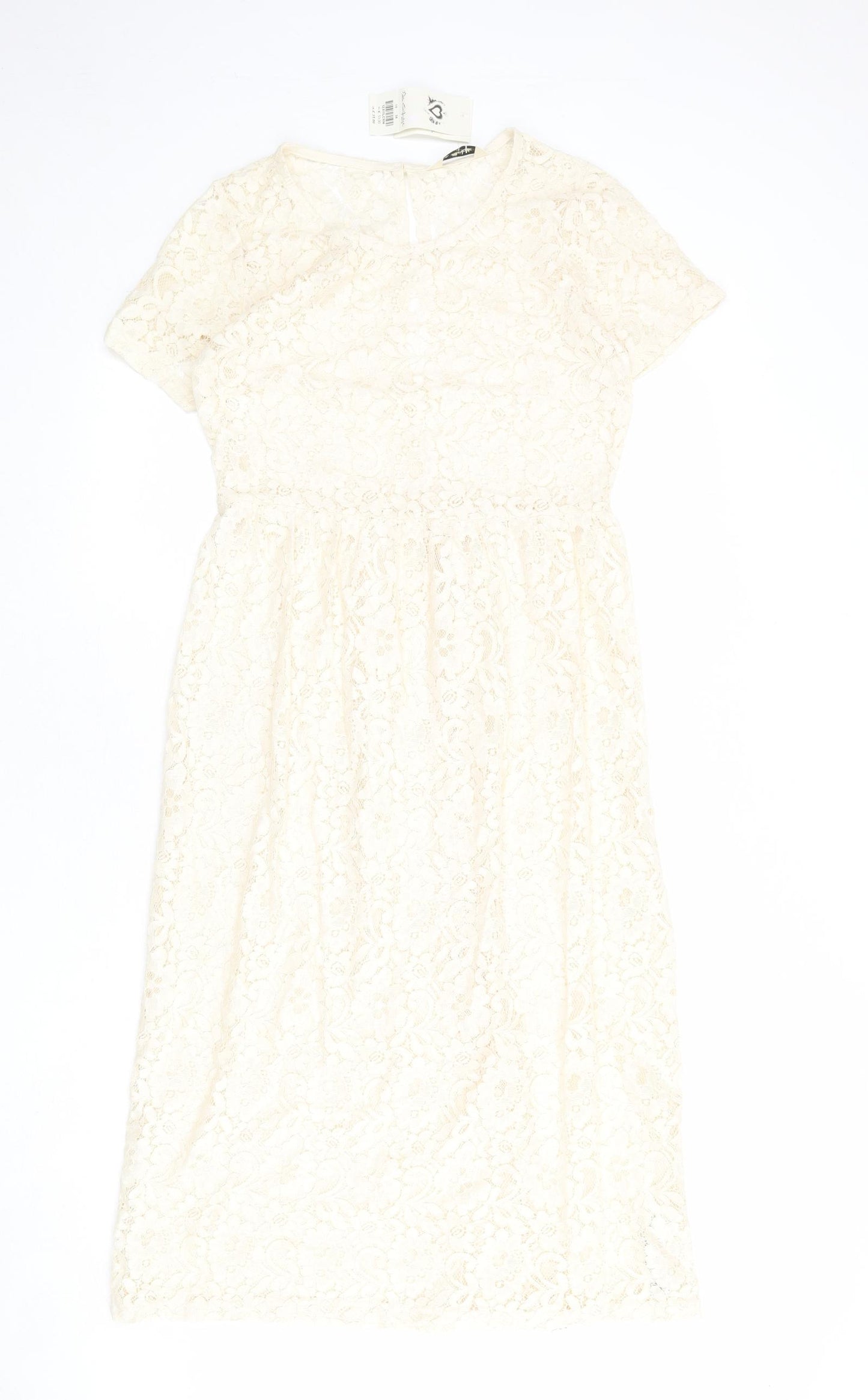Miss Selfridge Womens Ivory Geometric Cotton A-Line Size 10 Round Neck Button