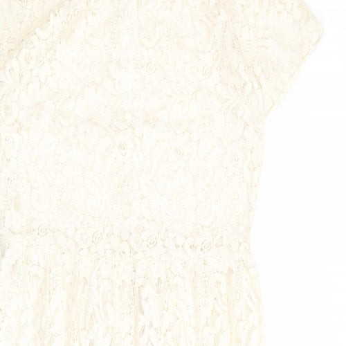 Miss Selfridge Womens Ivory Geometric Cotton A-Line Size 10 Round Neck Button