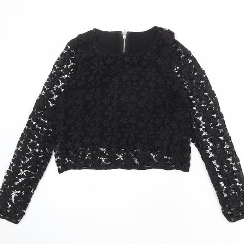 Parisian Womens Black Polyester Basic Blouse Size 8 Round Neck