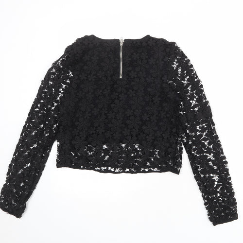 Parisian Womens Black Polyester Basic Blouse Size 8 Round Neck