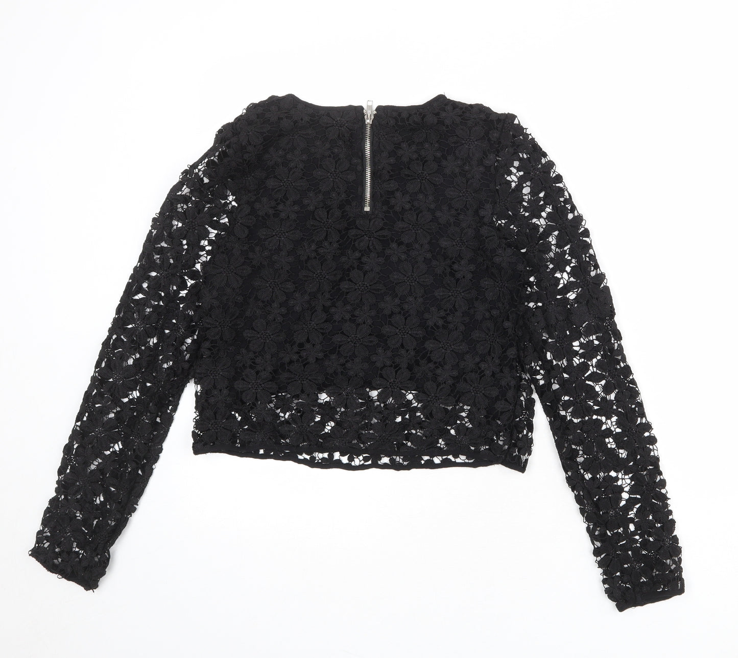 Parisian Womens Black Polyester Basic Blouse Size 8 Round Neck