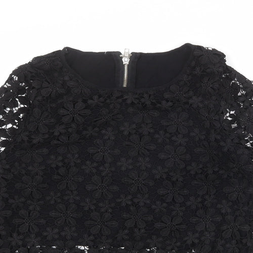 Parisian Womens Black Polyester Basic Blouse Size 8 Round Neck