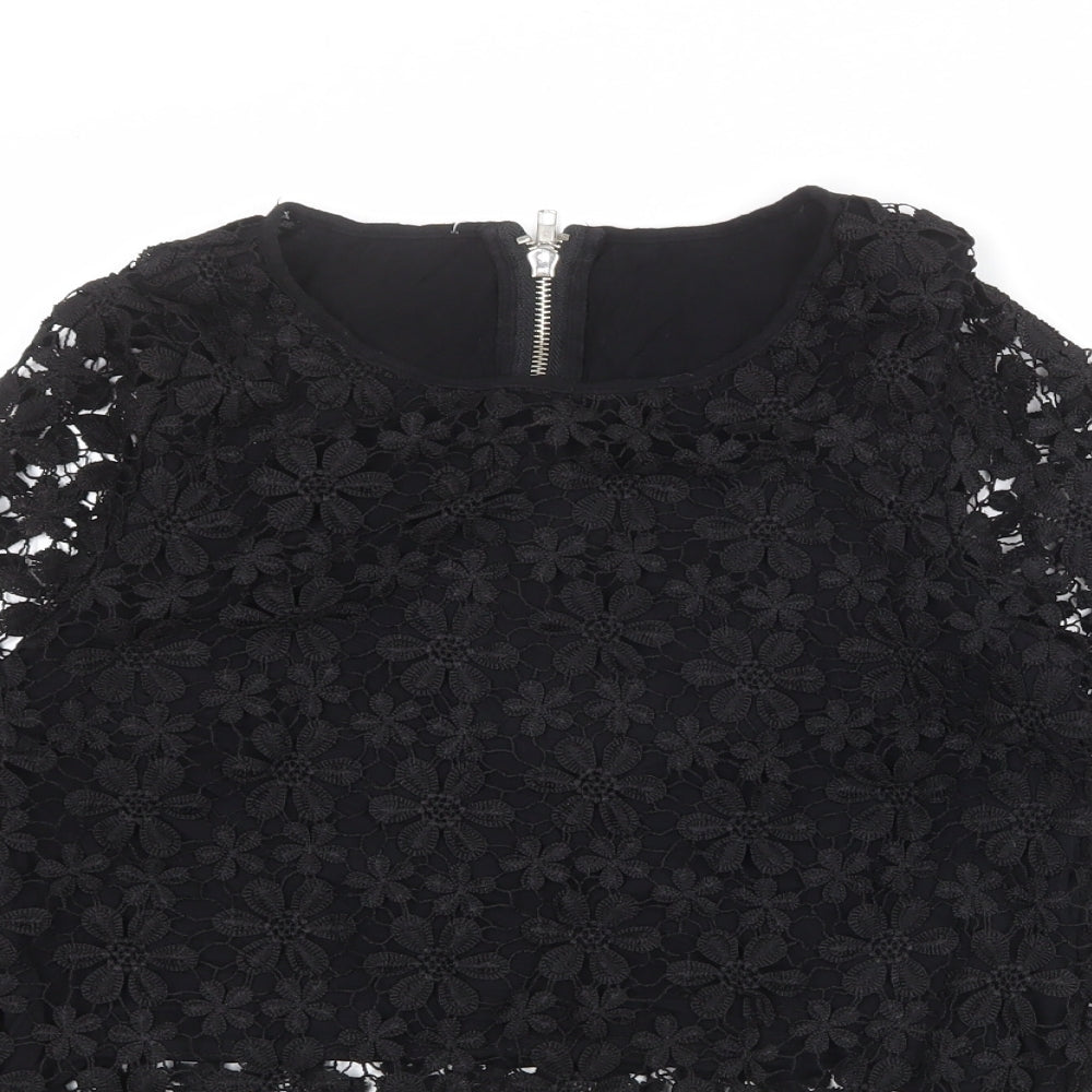Parisian Womens Black Polyester Basic Blouse Size 8 Round Neck