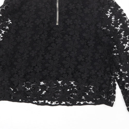 Parisian Womens Black Polyester Basic Blouse Size 8 Round Neck