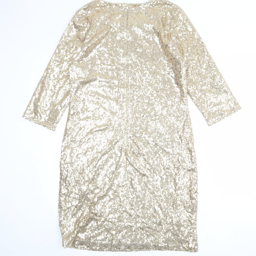 Simply Stockshop Womens Gold Polyester Shift Size M Round Neck Zip