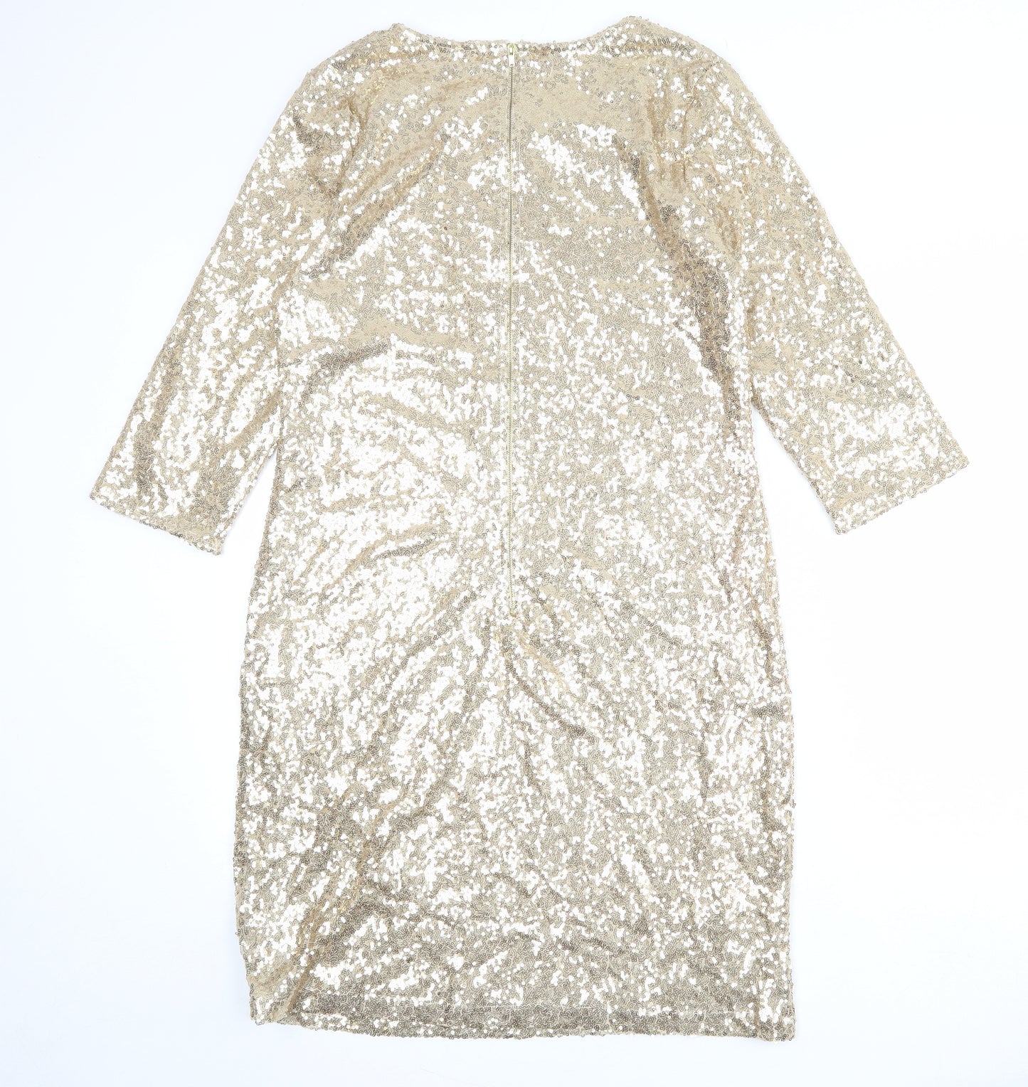Simply Stockshop Womens Gold Polyester Shift Size M Round Neck Zip