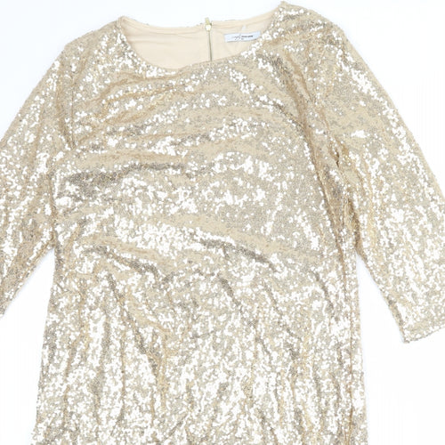 Simply Stockshop Womens Gold Polyester Shift Size M Round Neck Zip