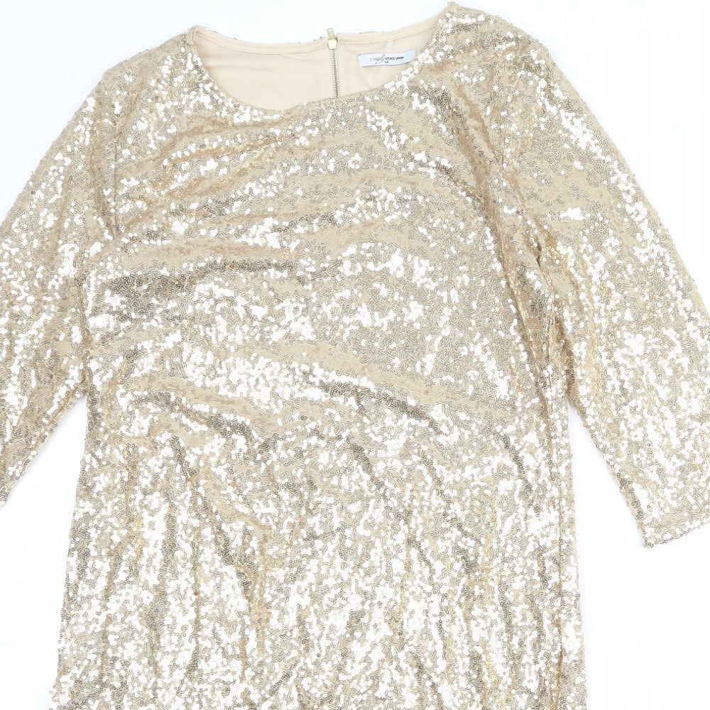 Simply Stockshop Womens Gold Polyester Shift Size M Round Neck Zip