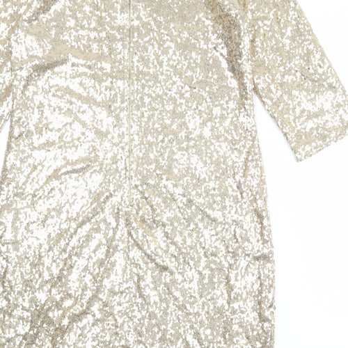 Simply Stockshop Womens Gold Polyester Shift Size M Round Neck Zip
