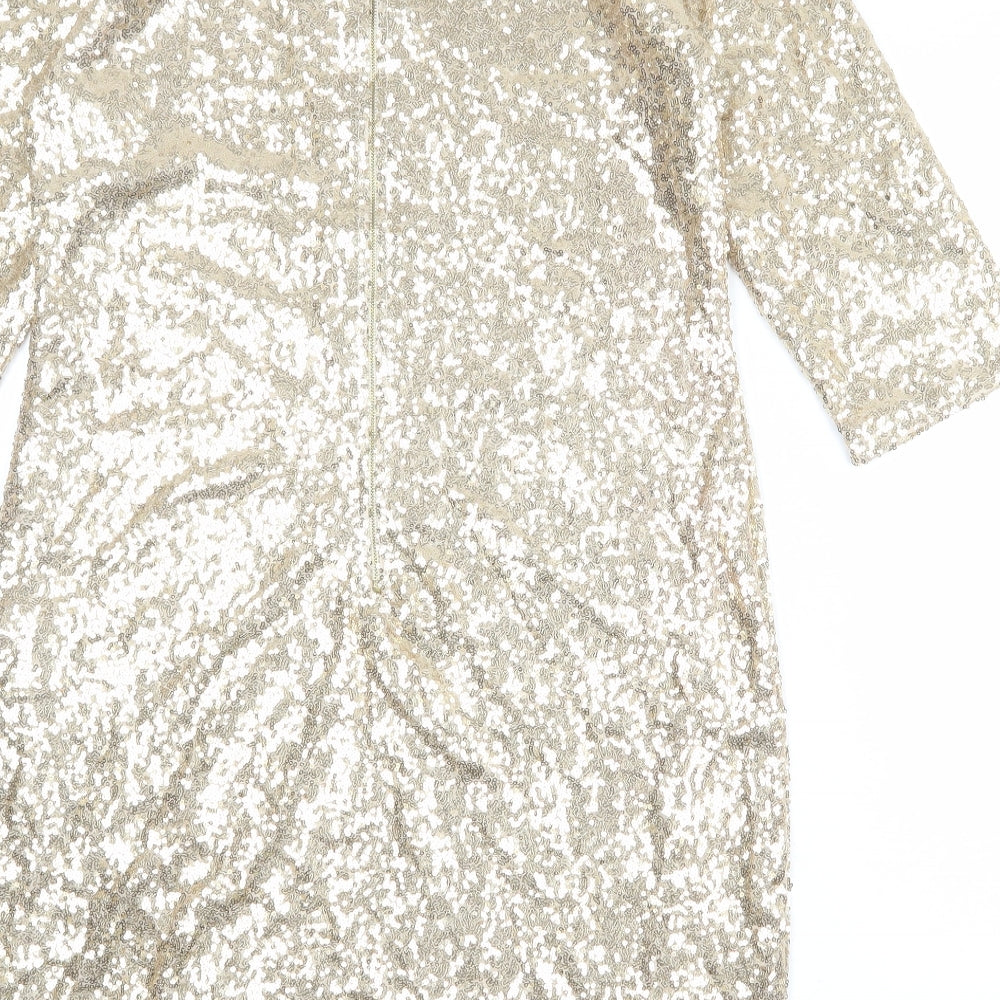 Simply Stockshop Womens Gold Polyester Shift Size M Round Neck Zip