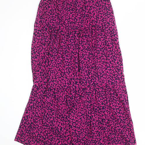 Joules Womens Blue Animal Print Cotton Peasant Skirt Size 10 Drawstring - Leopard pattern