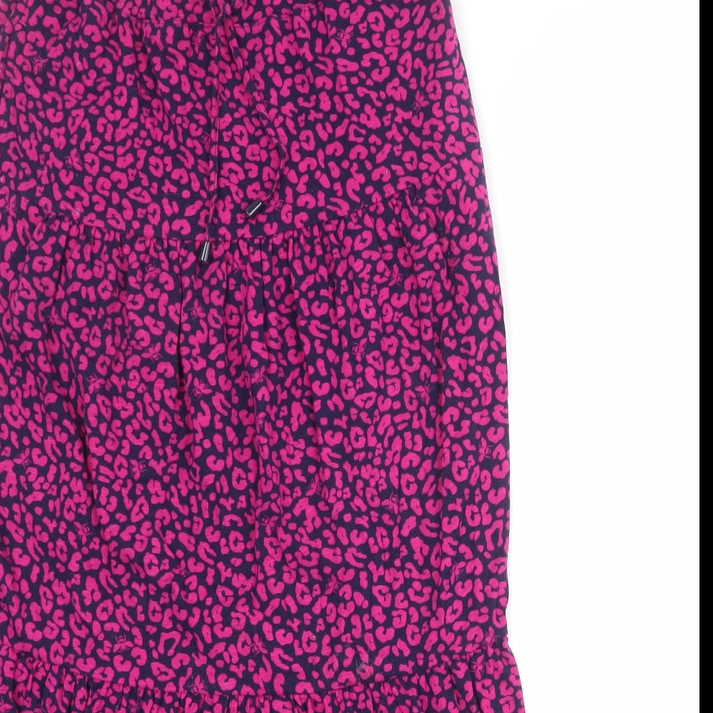 Joules Womens Blue Animal Print Cotton Peasant Skirt Size 10 Drawstring - Leopard pattern