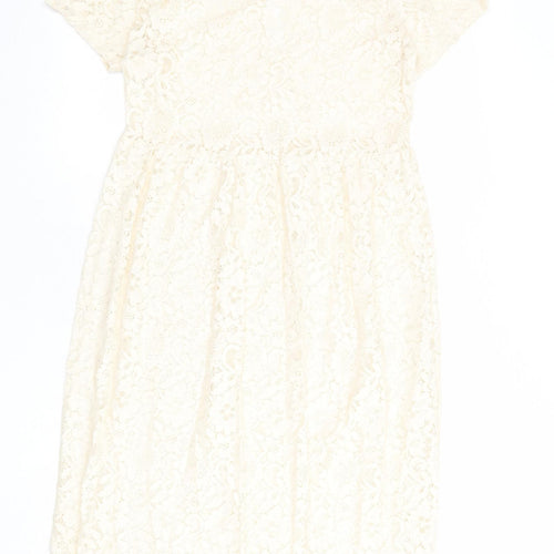 Miss Selfridge Womens Ivory Cotton A-Line Size 12 Round Neck Button