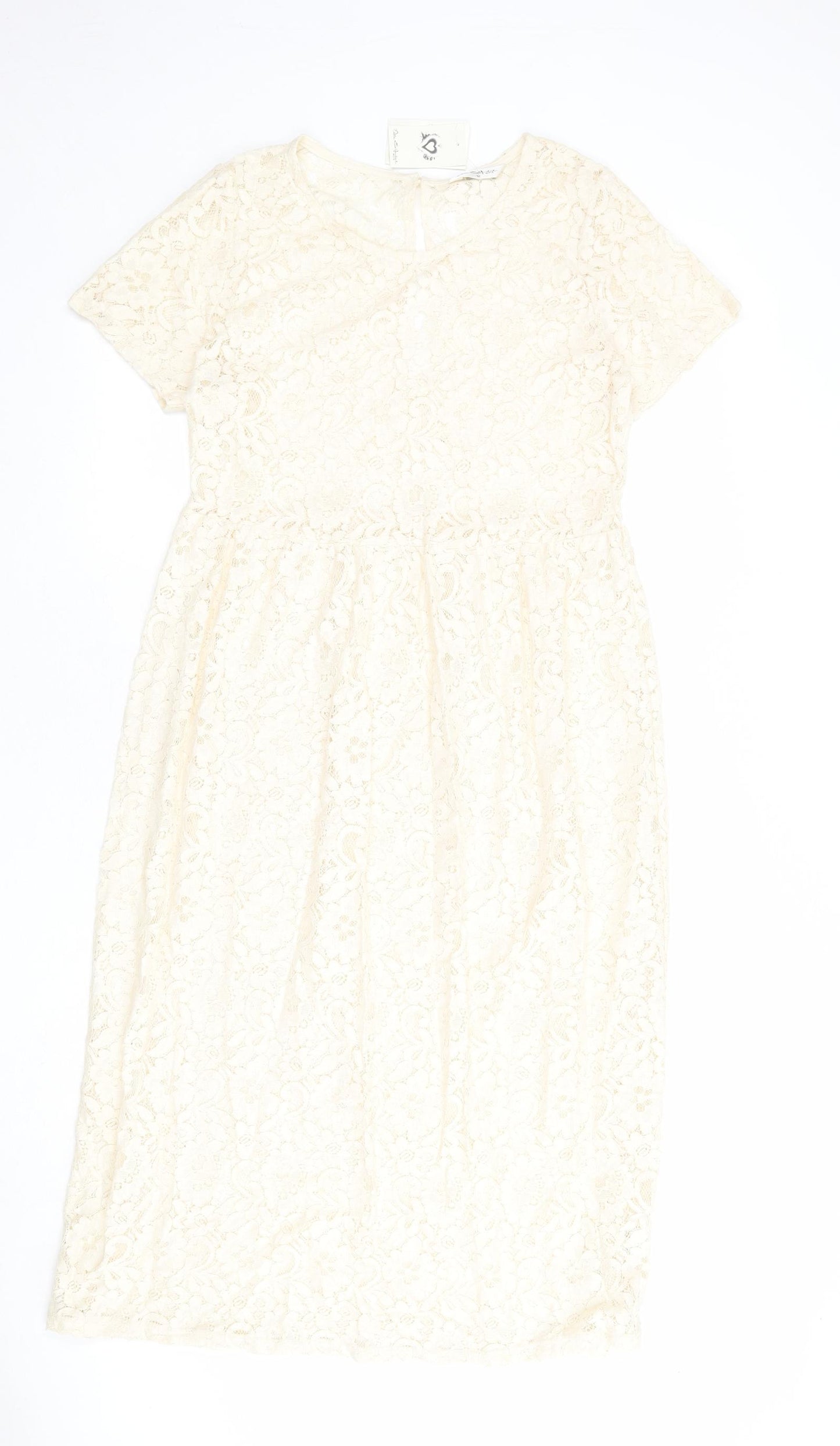 Miss Selfridge Womens Ivory Cotton A-Line Size 12 Round Neck Button
